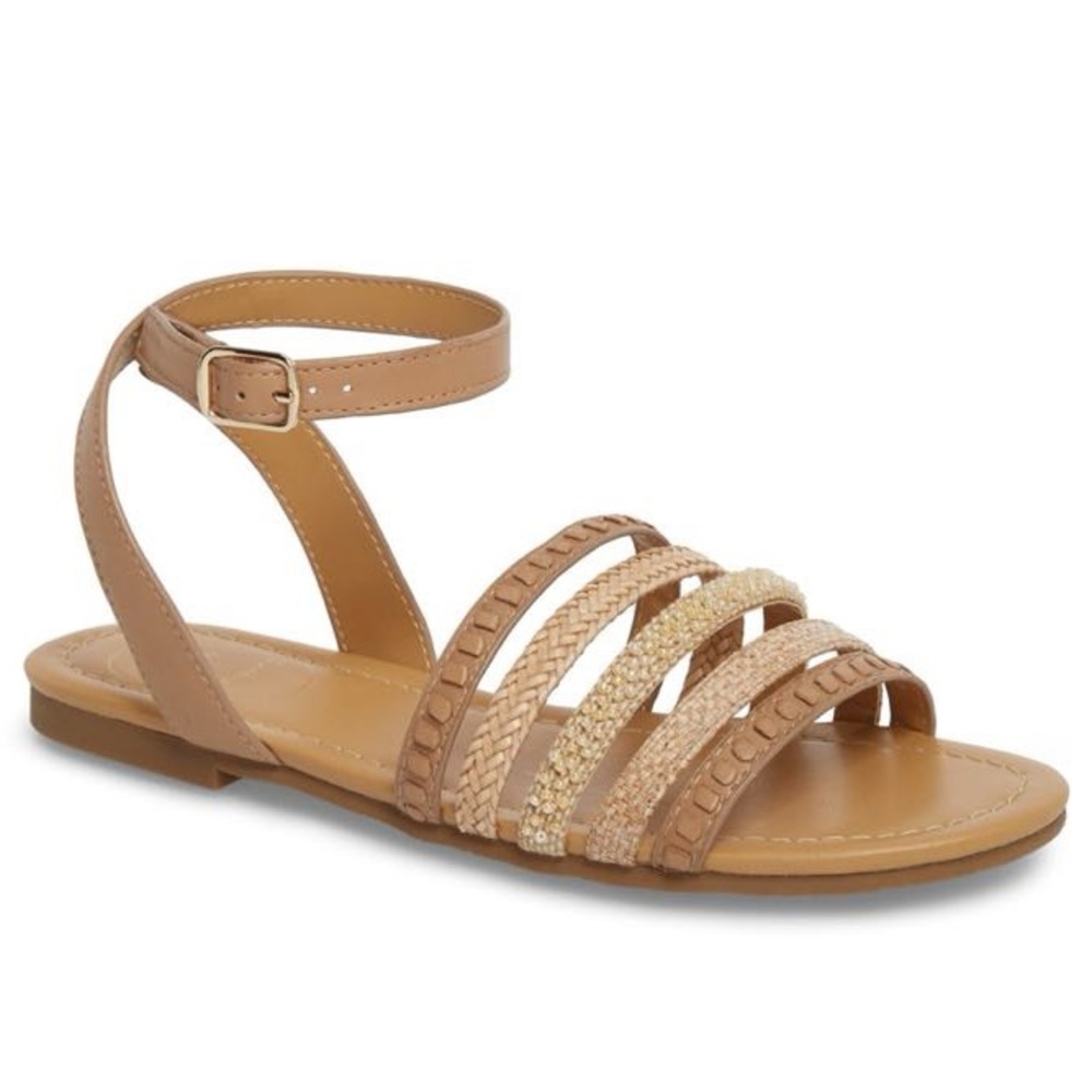 Jack Rogers Size 8M Buff Multi Tone Embellished & Woven Strap Sandals NIB